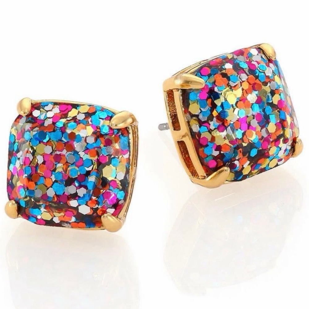 Kate Spade Square Stud Gold Multicolor Glitter‎ Earrings